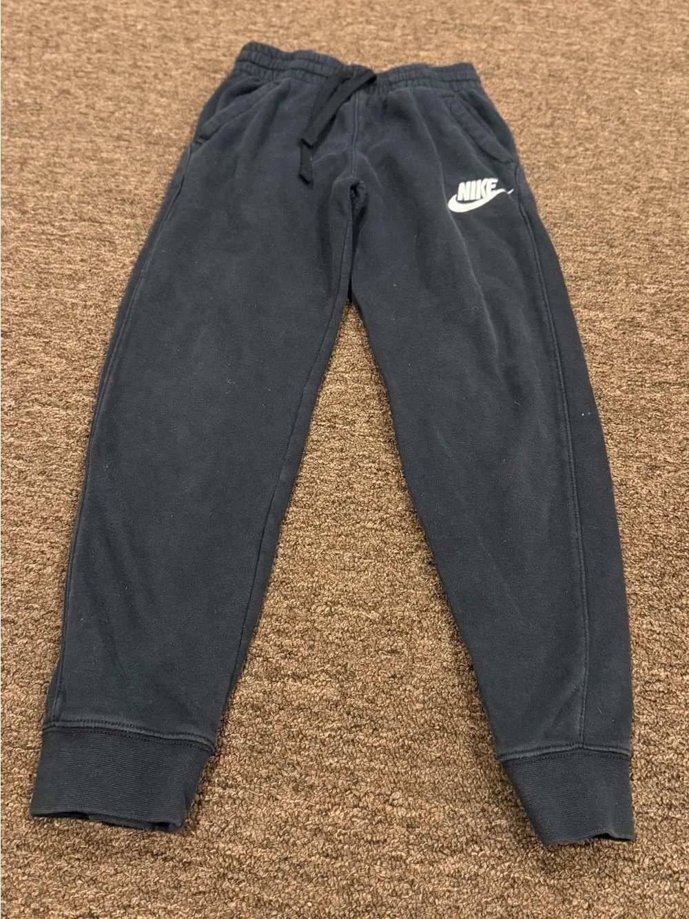 EUC! Nike Kids M Black Jogger Sweatpants White Swoosh pockets track bottoms